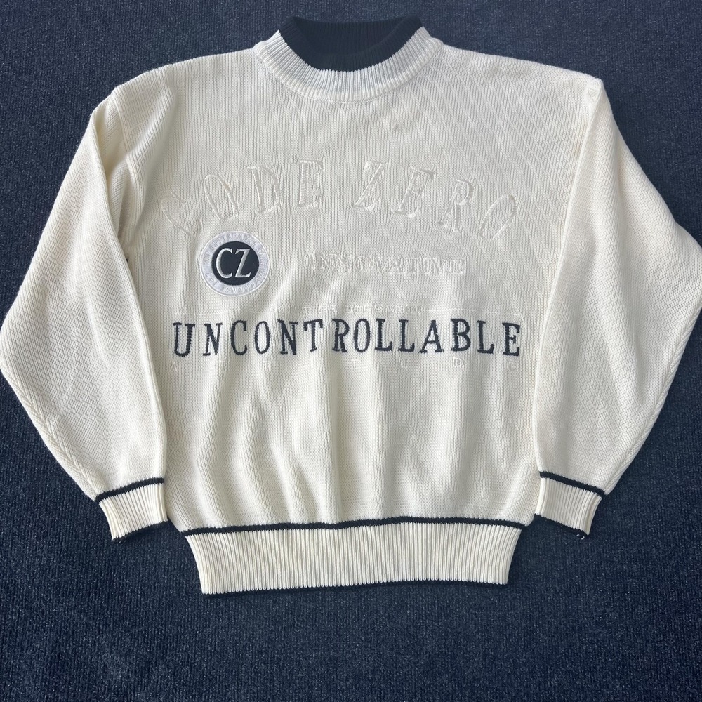 Code Zero Intensity Sweater Mens Small White Black Uncontrollable CZ Knit Korea